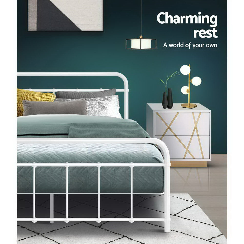 Leo Double Metal Bed Frame White