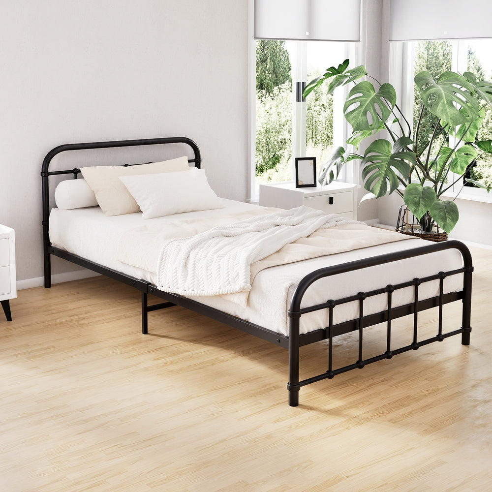 Leo King Single Metal Bed Frame Black