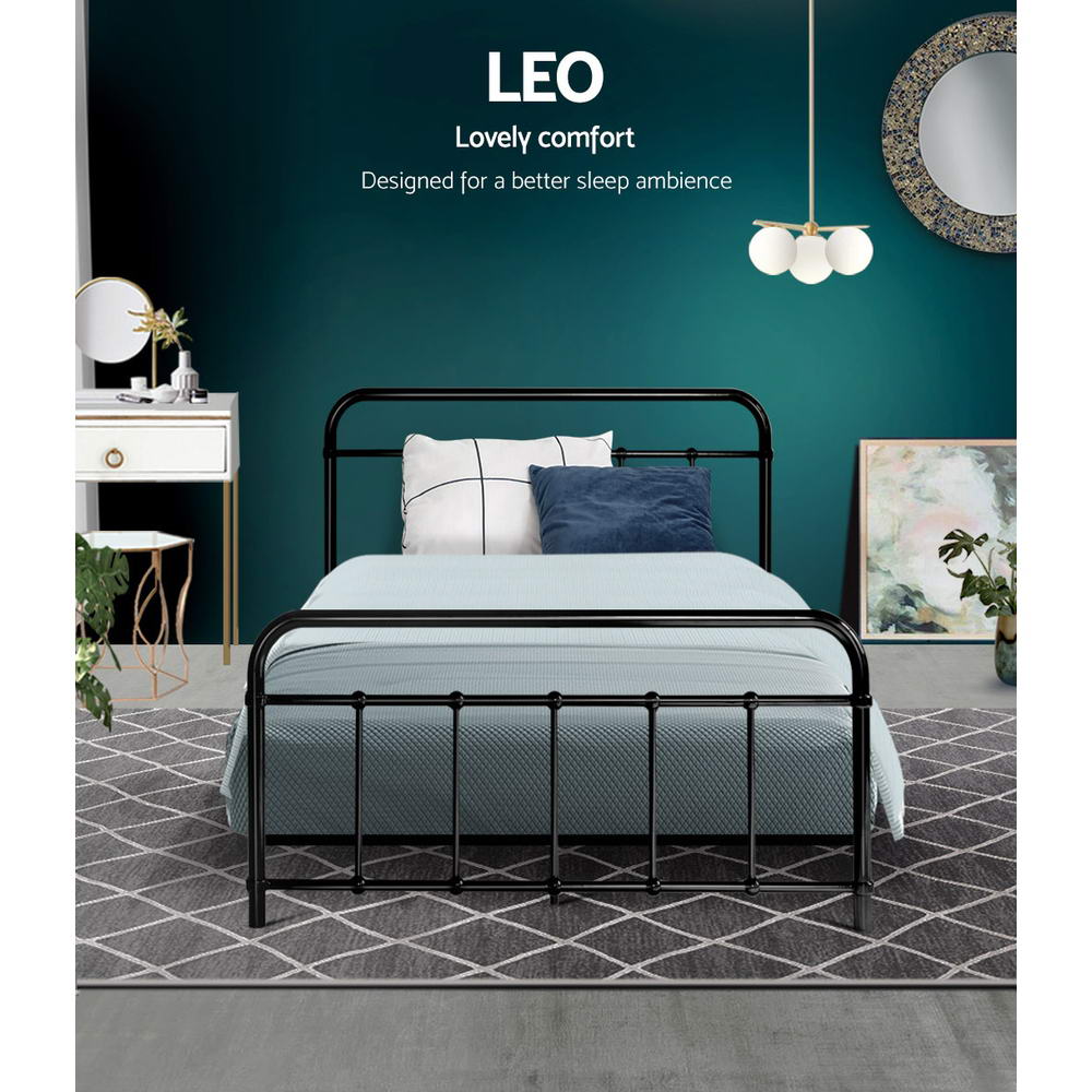 Leo King Single Metal Bed Frame Black