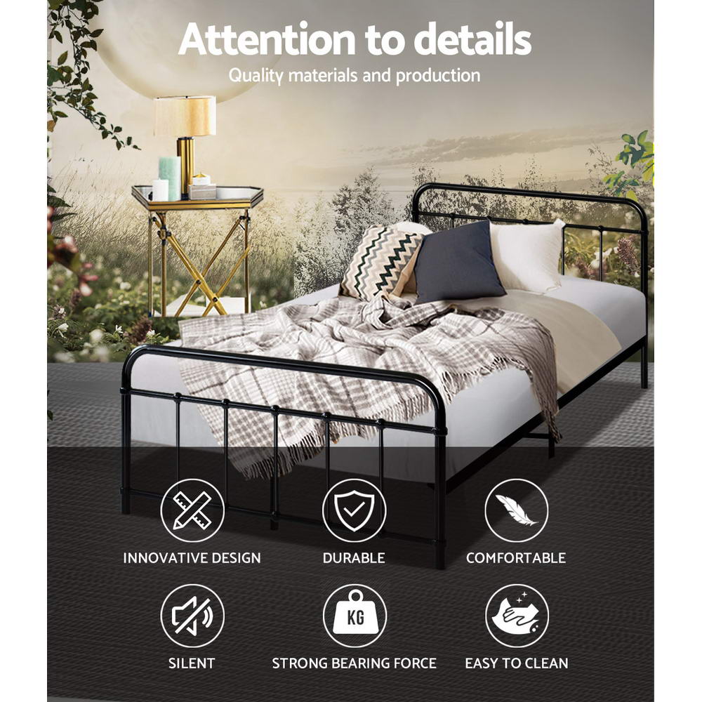 Leo King Single Metal Bed Frame Black