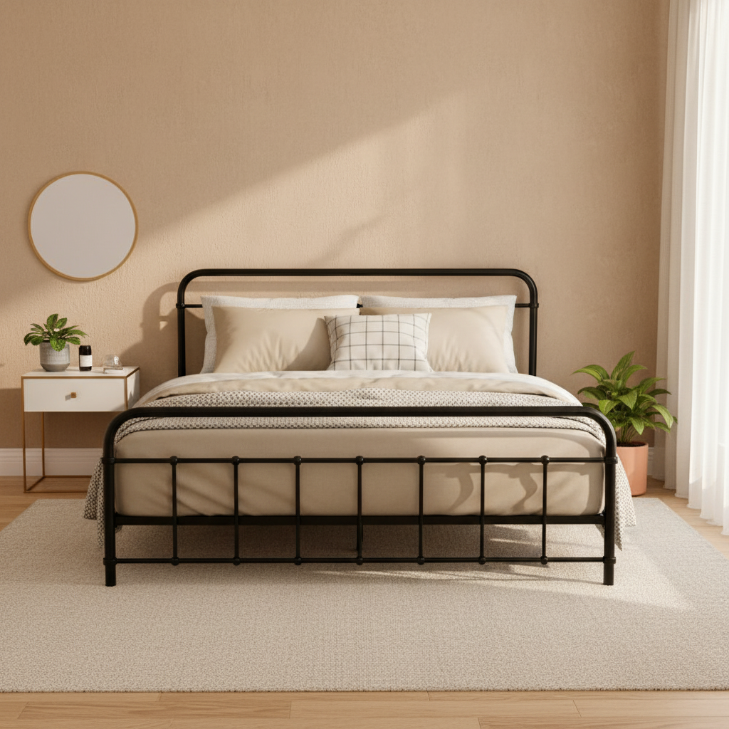 Leo Queen Metal Bed Frame with Underbed Storage Black