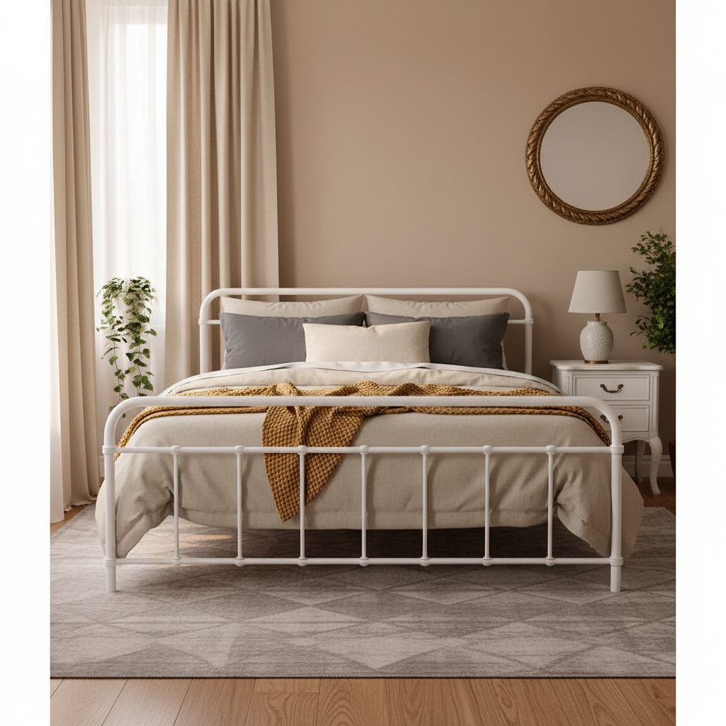 Leo Queen Metal Bed Frame with Underbed Storage - White