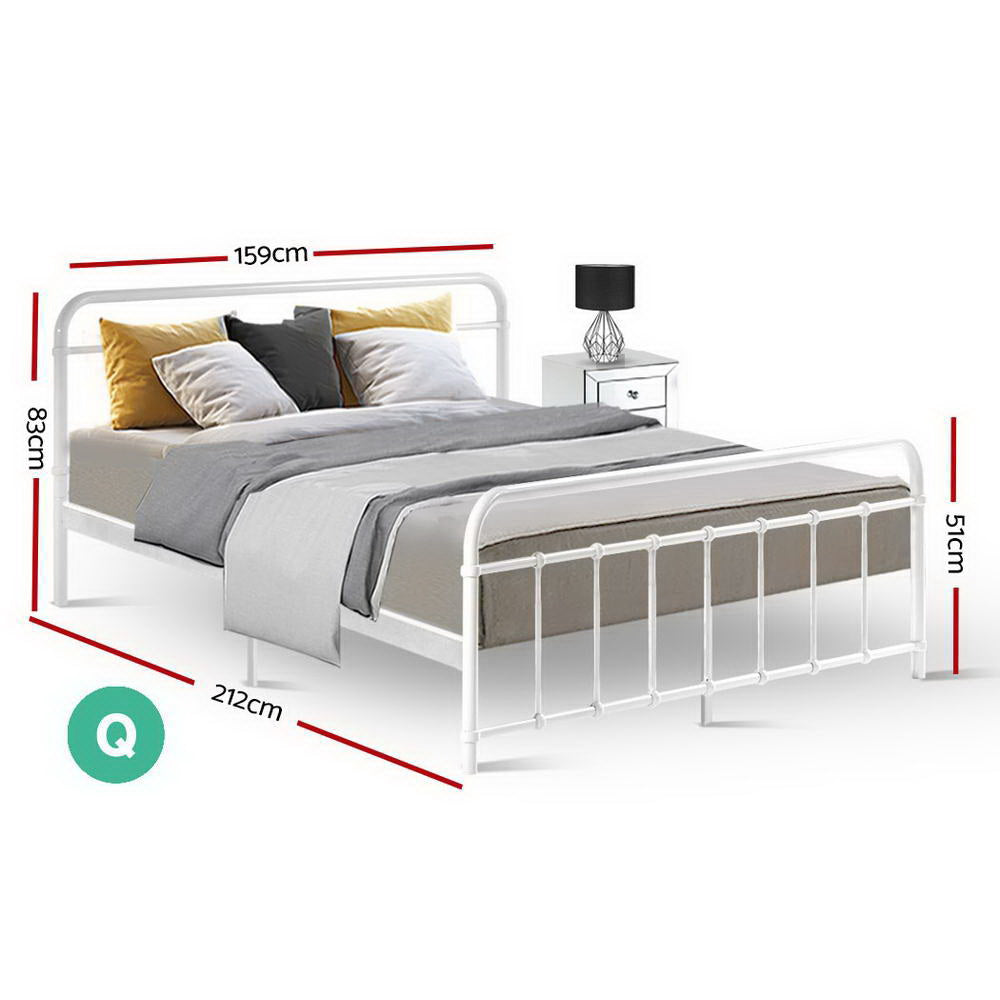 Leo Queen Metal Bed Frame White
