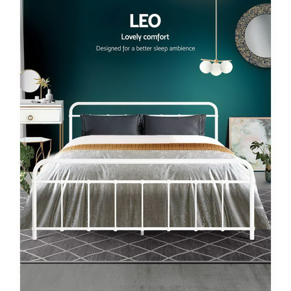 Leo Queen Metal Bed Frame White
