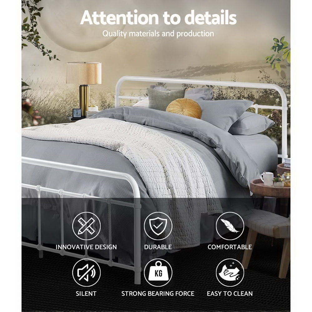 Leo Queen Metal Bed Frame White