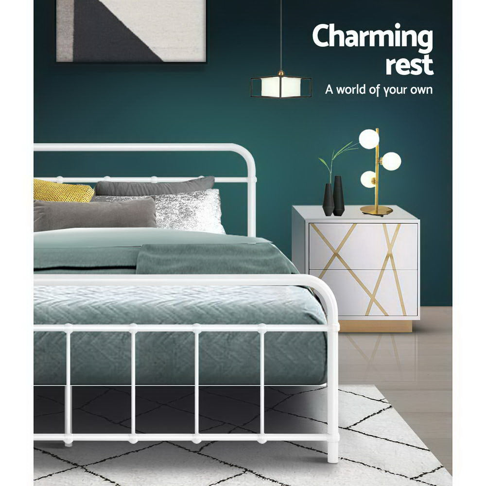 Leo Queen Metal Bed Frame White