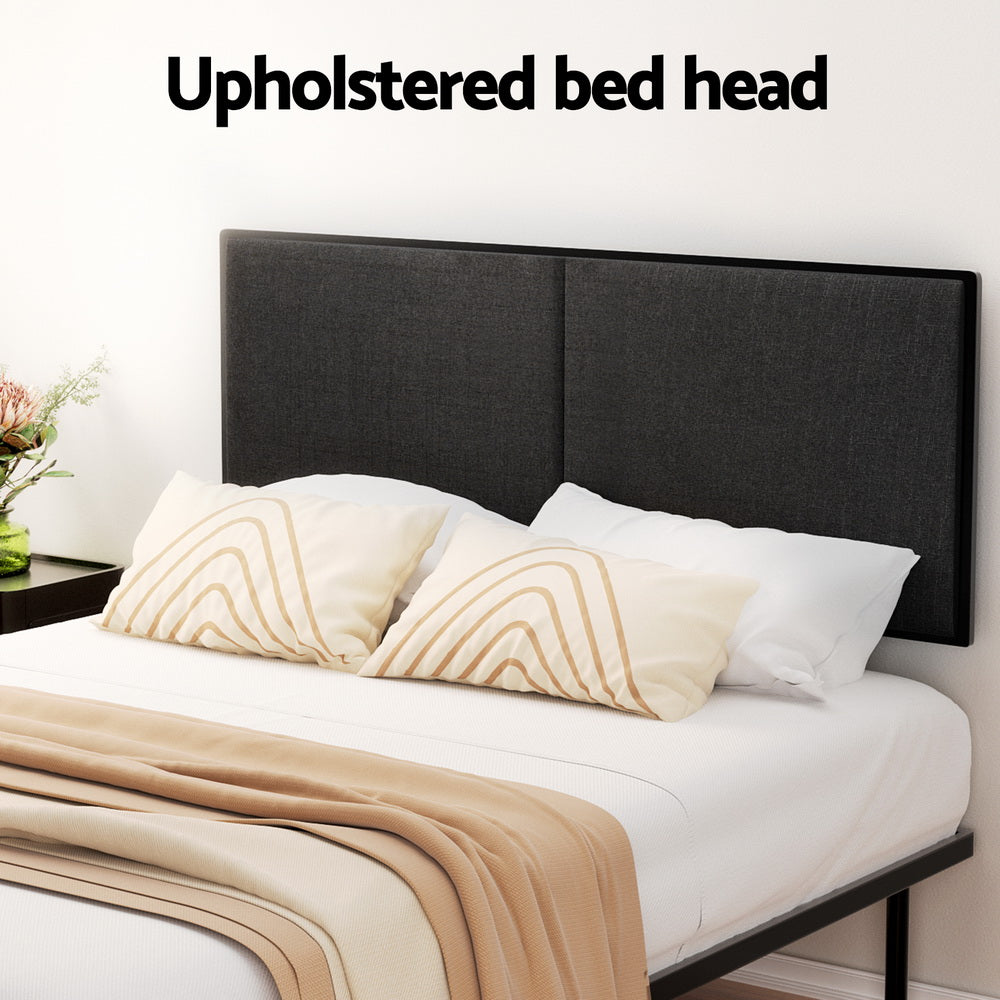 NOE Double Bed Frame Metal Black Upholstered