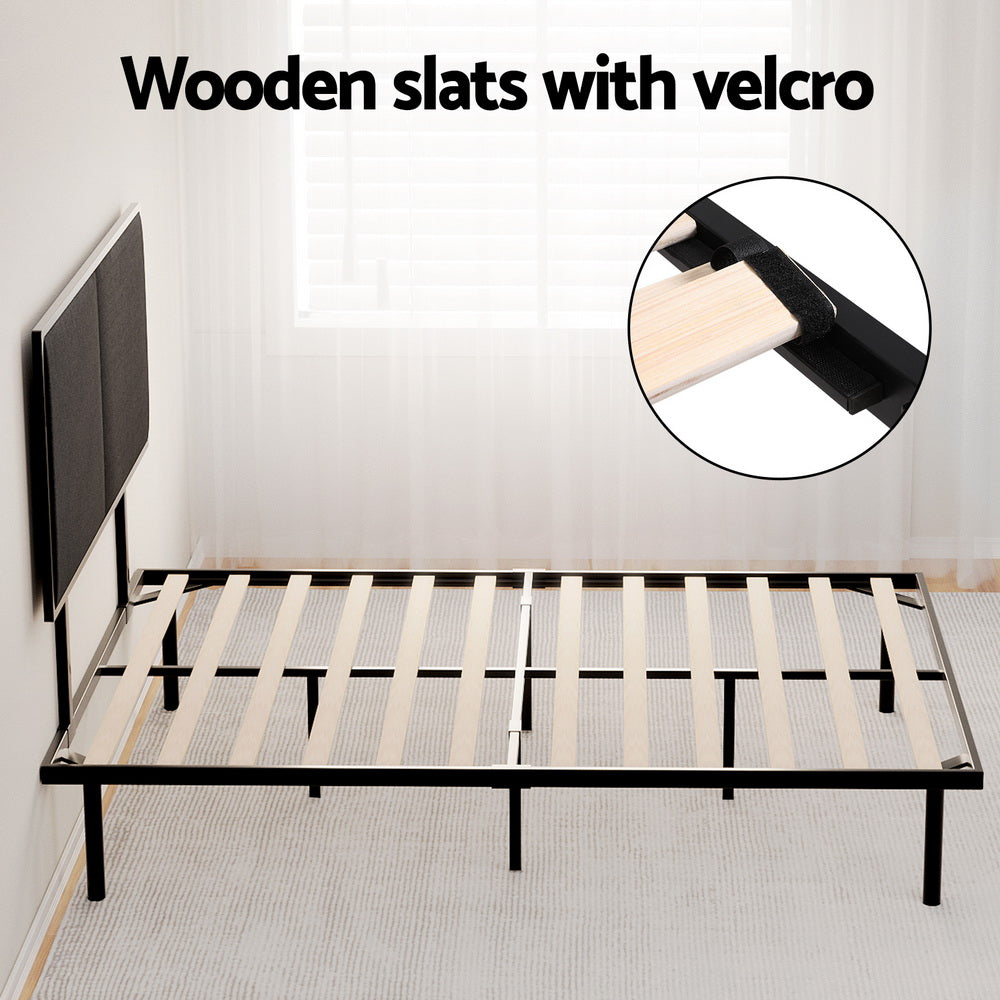 NOE Double Bed Frame Metal Black Upholstered