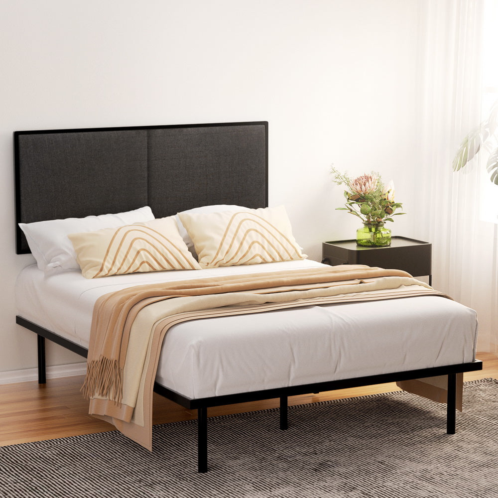 NOE Double Bed Frame Metal Black Upholstered