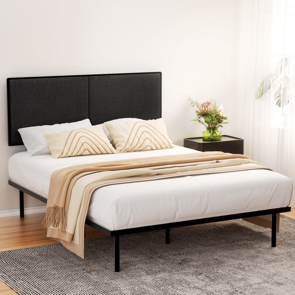 NOE Queen Bed Frame Metal Black Upholstered