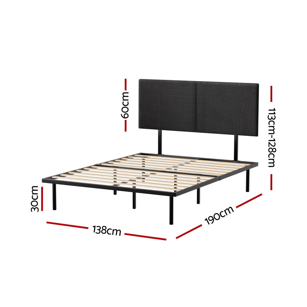 NOR Double Bed Frame Metal Black Upholstered