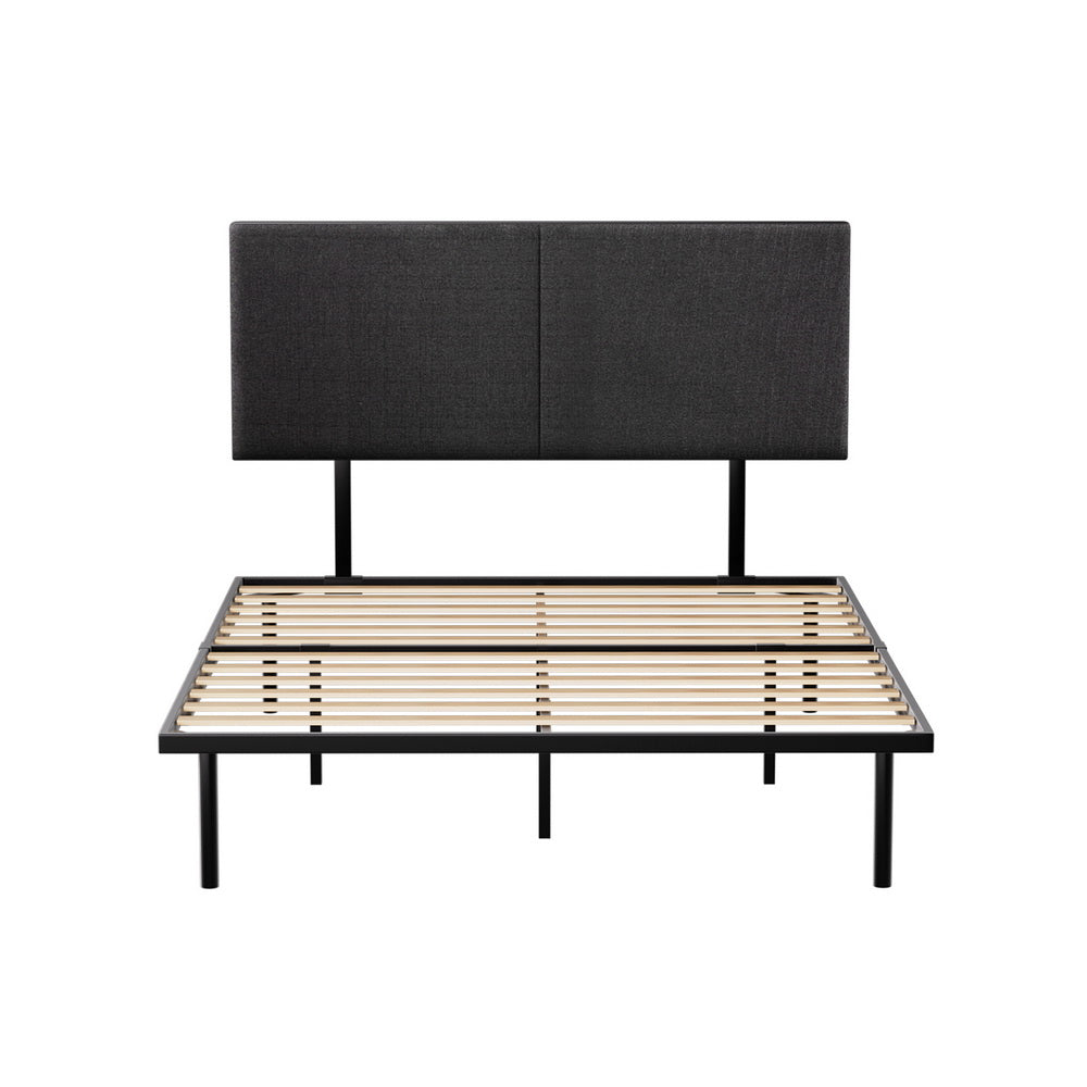 NOR Double Bed Frame Metal Black Upholstered