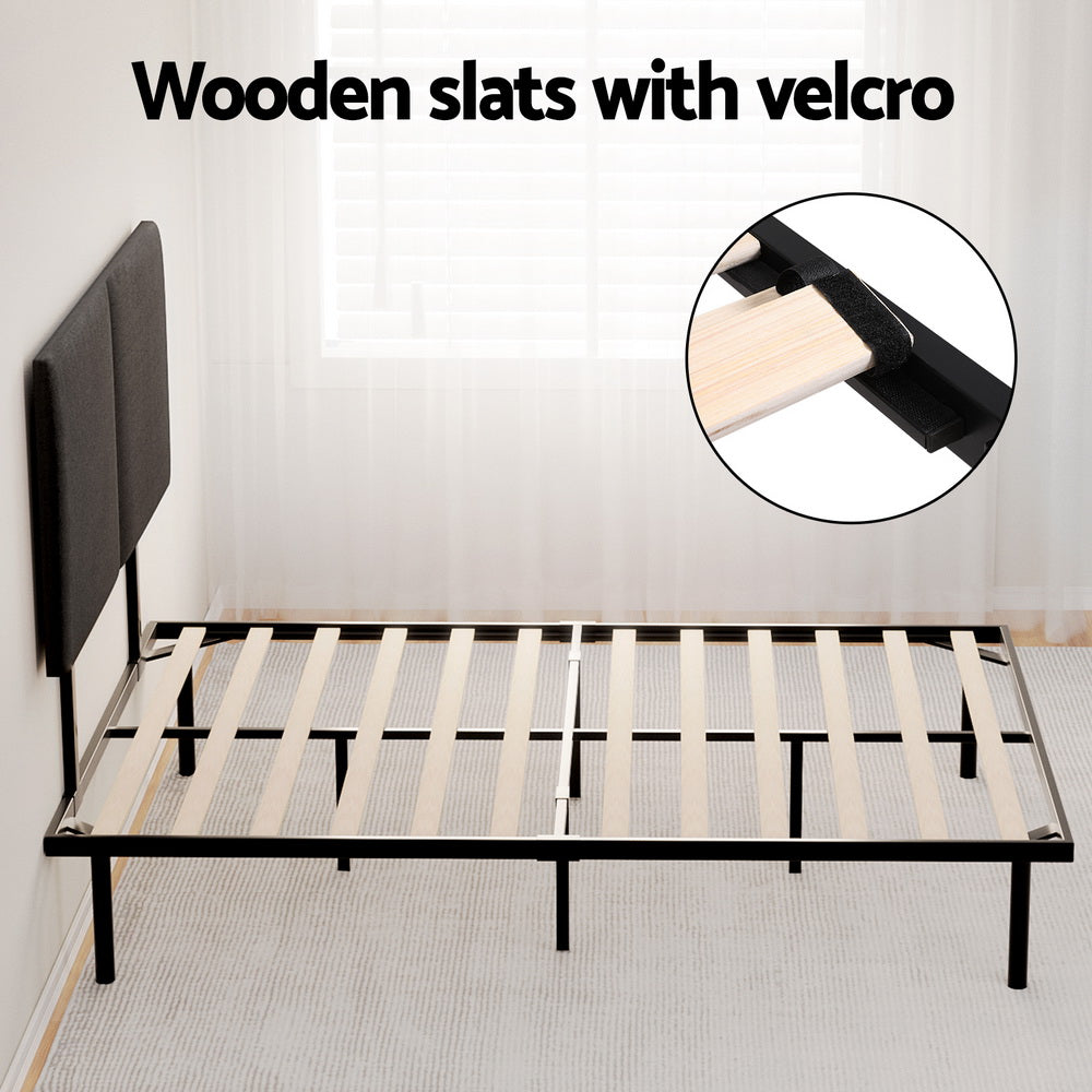 NOR Double Bed Frame Metal Black Upholstered