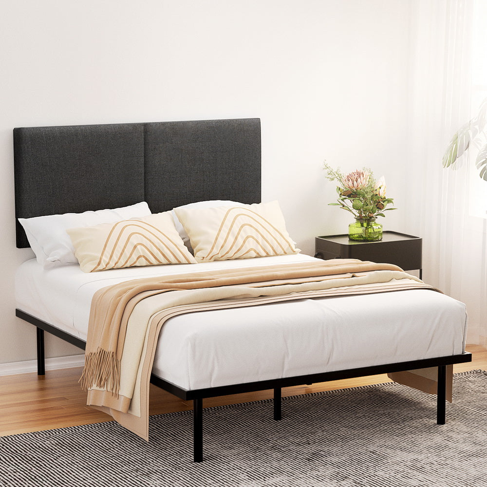 NOR Double Bed Frame Metal Black Upholstered