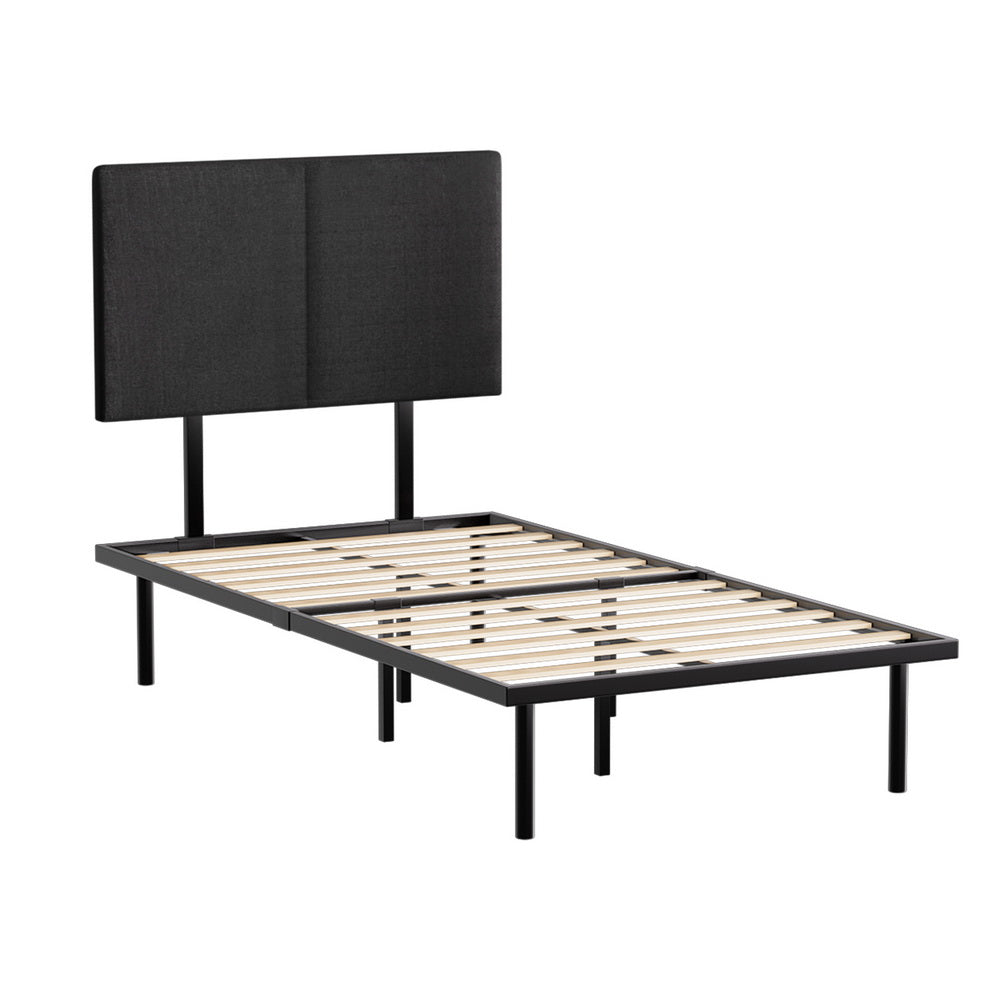 NOR King Single Bed Frame Metal Black Upholstered