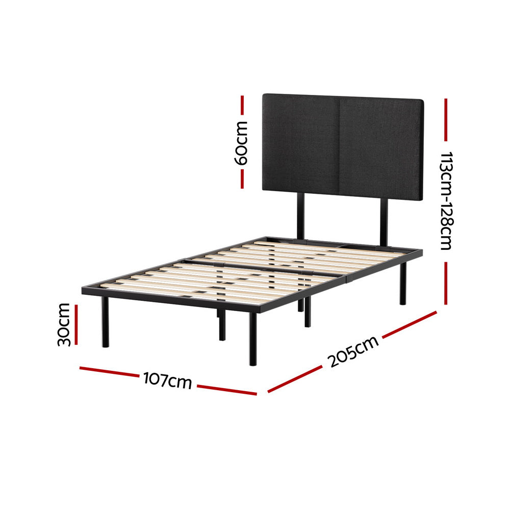 NOR King Single Bed Frame Metal Black Upholstered