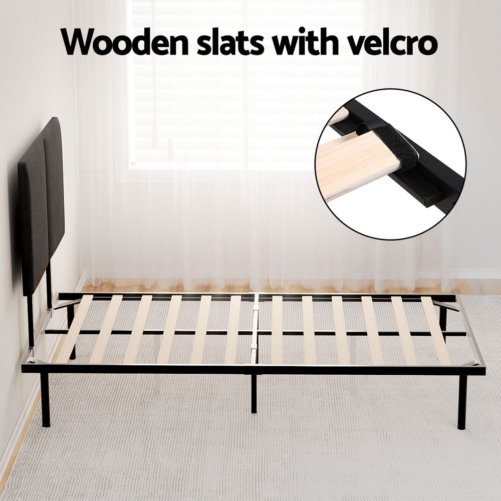NOR King Single Bed Frame Metal Black Upholstered