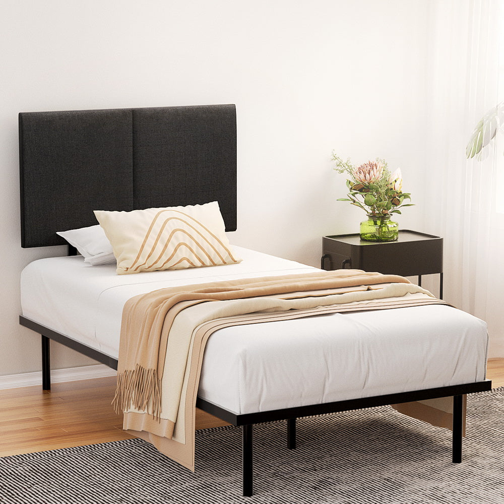 Nor King Single Metal Bed Frame with Upholstered Headboard