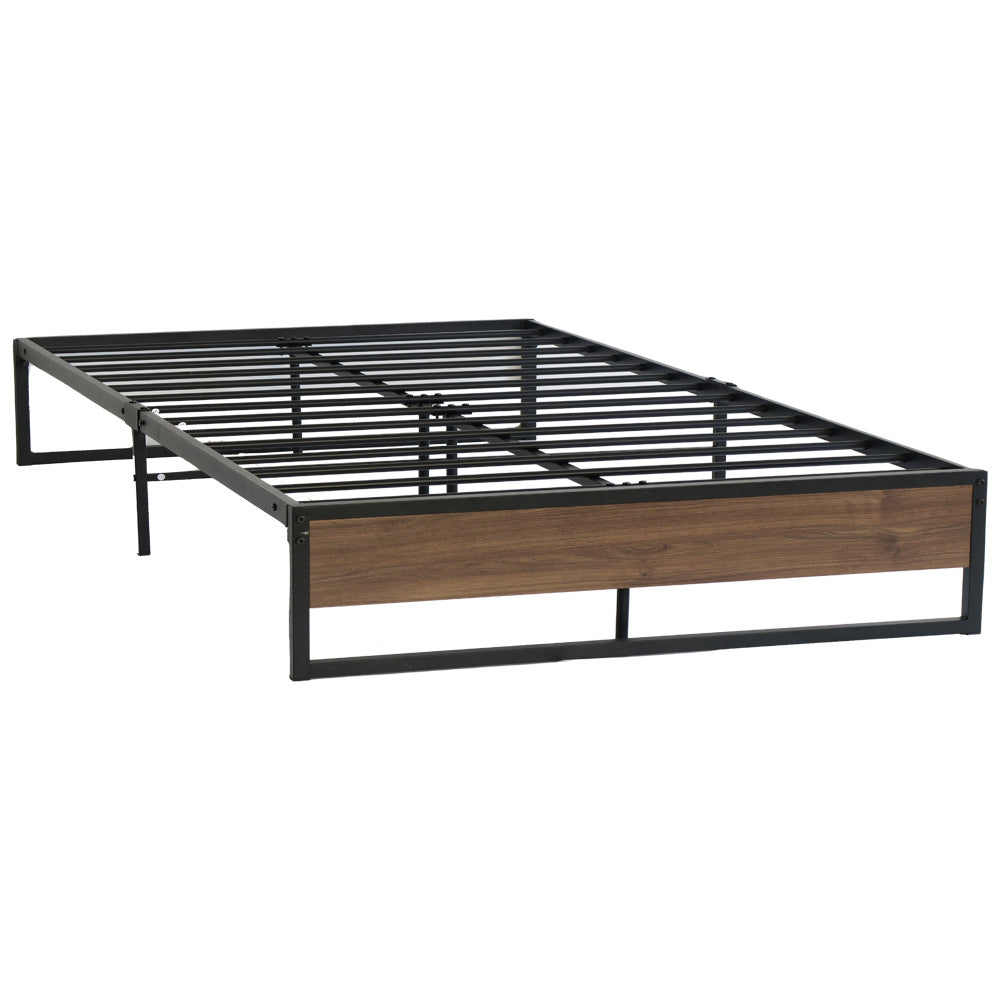 Oslo Double Bed Frame Metal Base Black Dark Wood