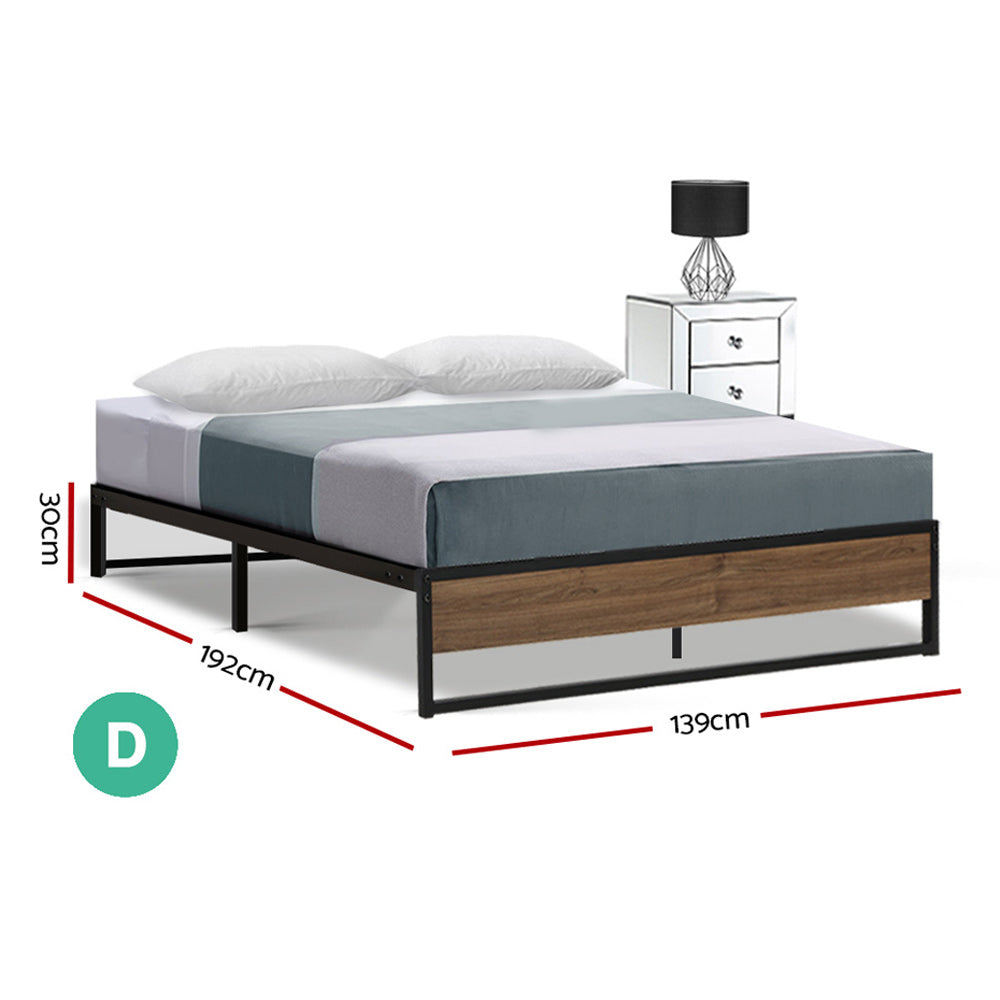 Oslo Double Bed Frame Metal Base Black Dark Wood