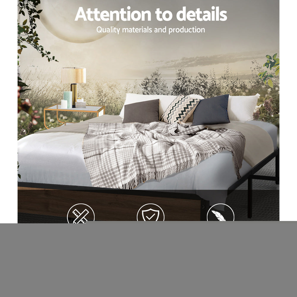 Oslo Double Bed Frame Metal Base Black Dark Wood