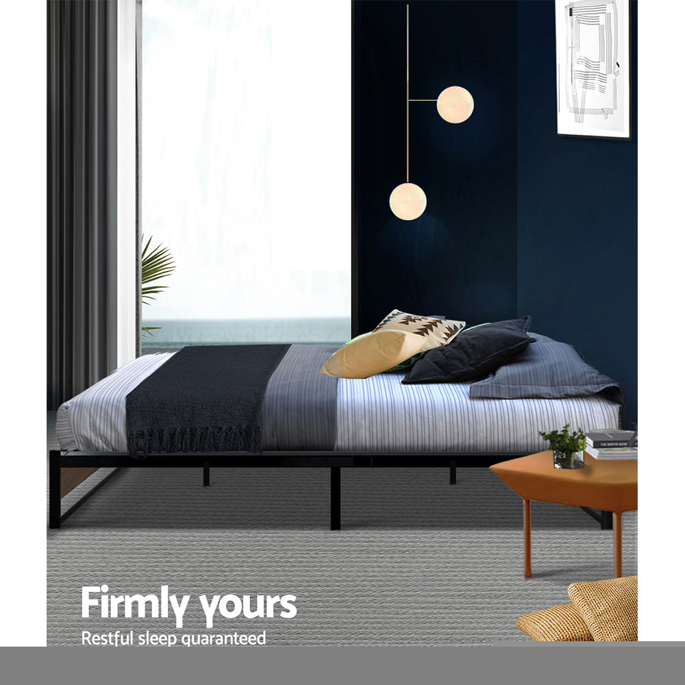 Oslo Double Bed Frame Metal Base Black Dark Wood