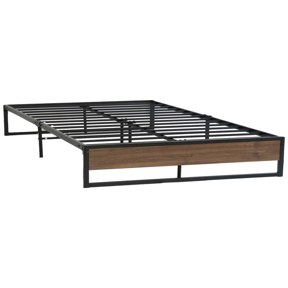 Oslo Queen Metal Bed Frame Black Dark Wood