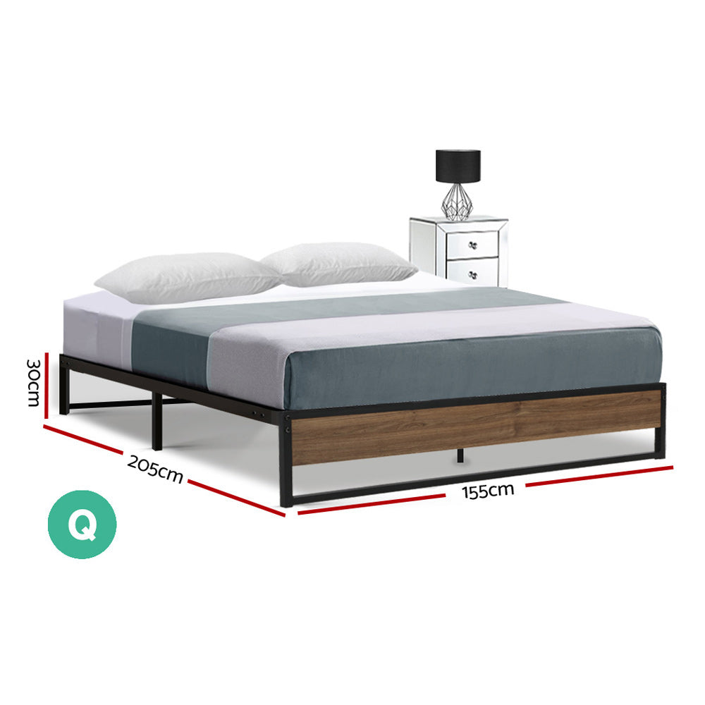 Oslo Queen Metal Bed Frame Black Dark Wood