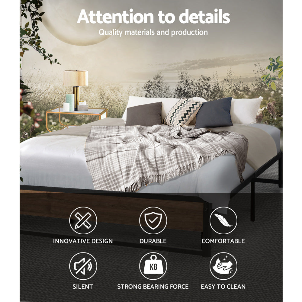 Oslo Queen Metal Bed Frame Black Dark Wood