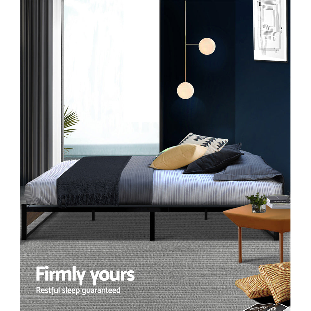Oslo Queen Metal Bed Frame Black Dark Wood