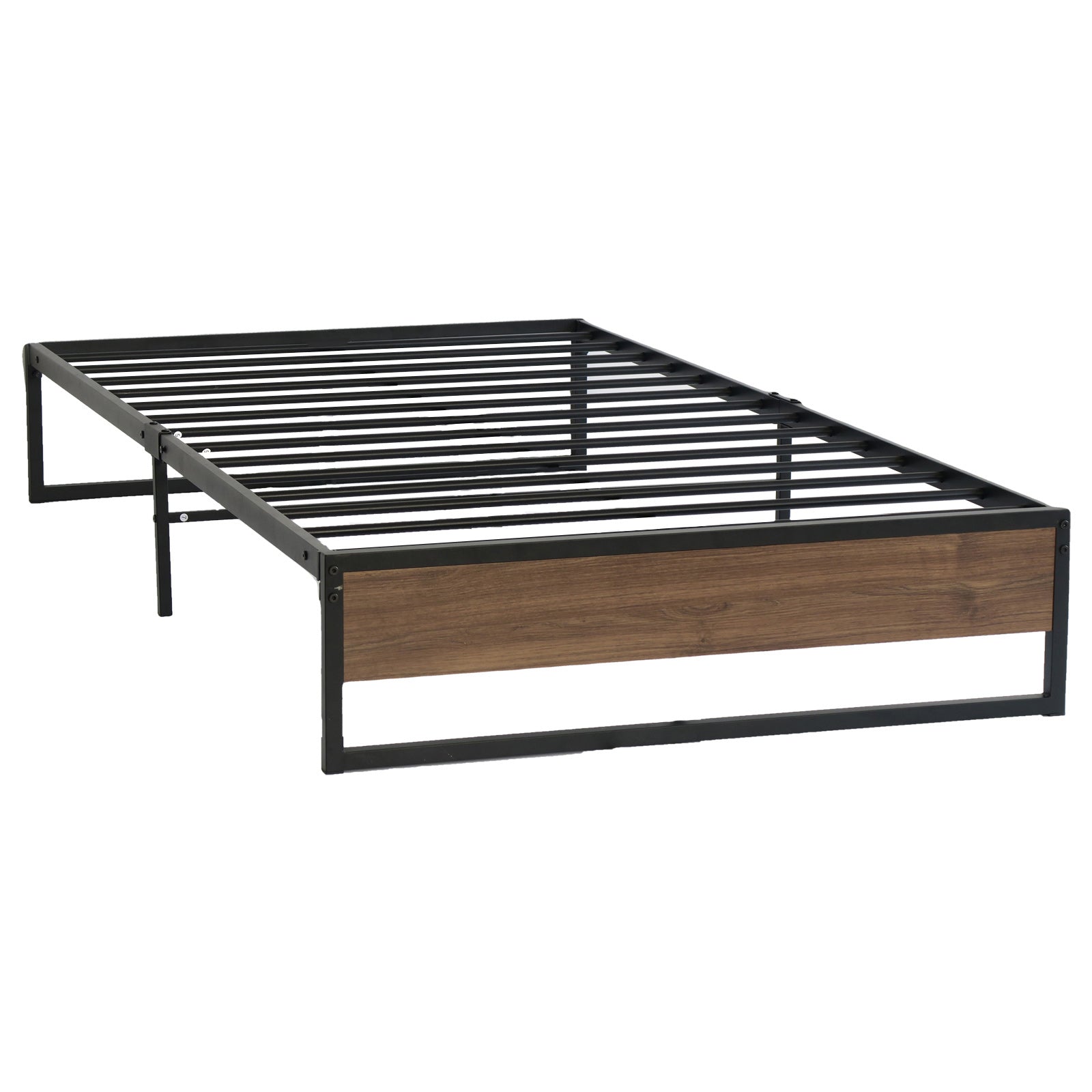 Oslo Single Metal Bed Frame Black Dark Wood
