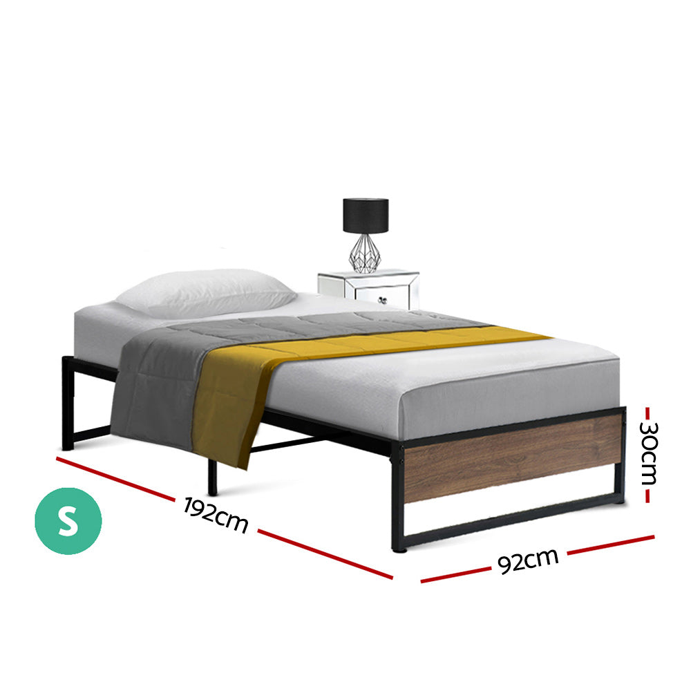 Oslo Single Metal Bed Frame Black Dark Wood