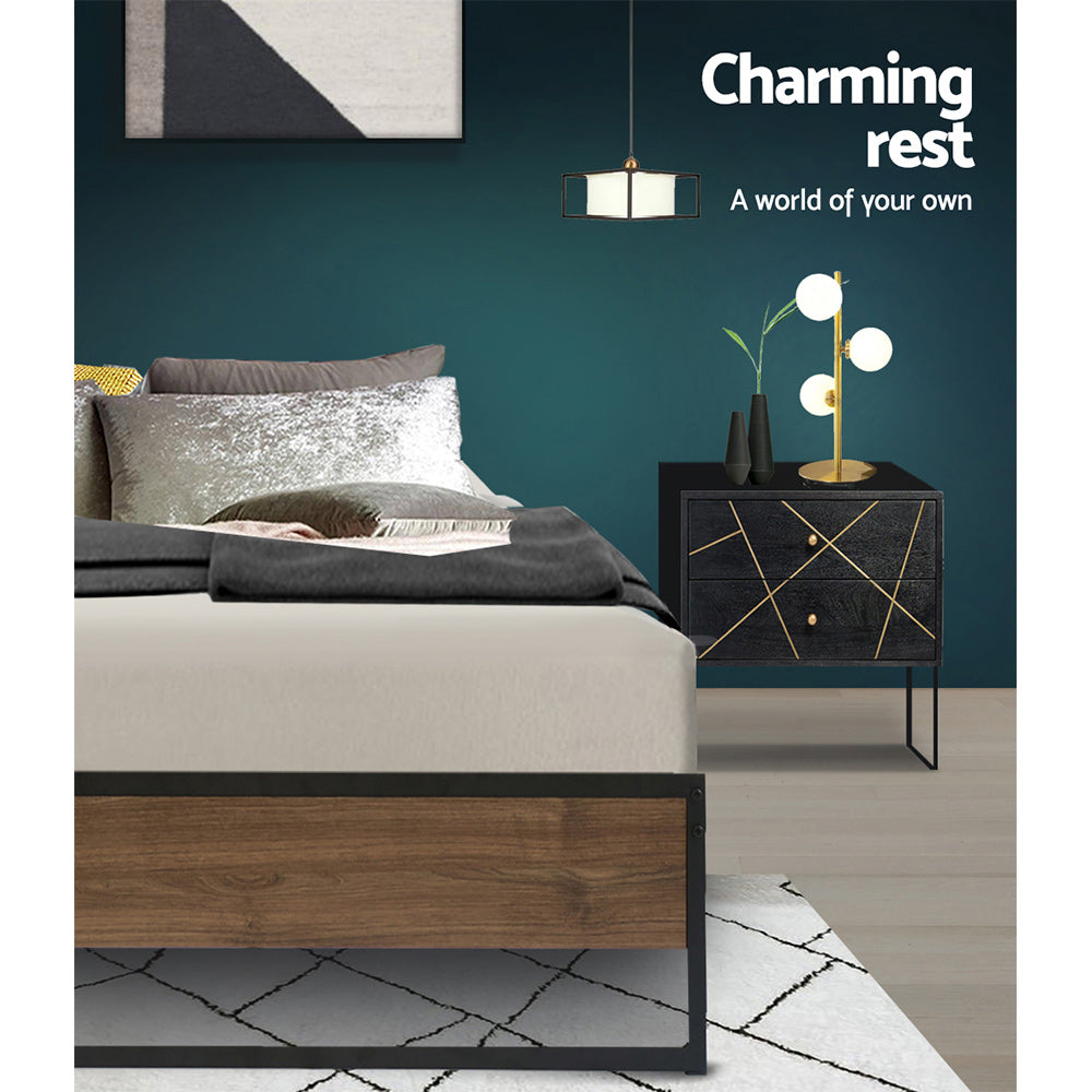 Oslo Single Metal Bed Frame Black Dark Wood