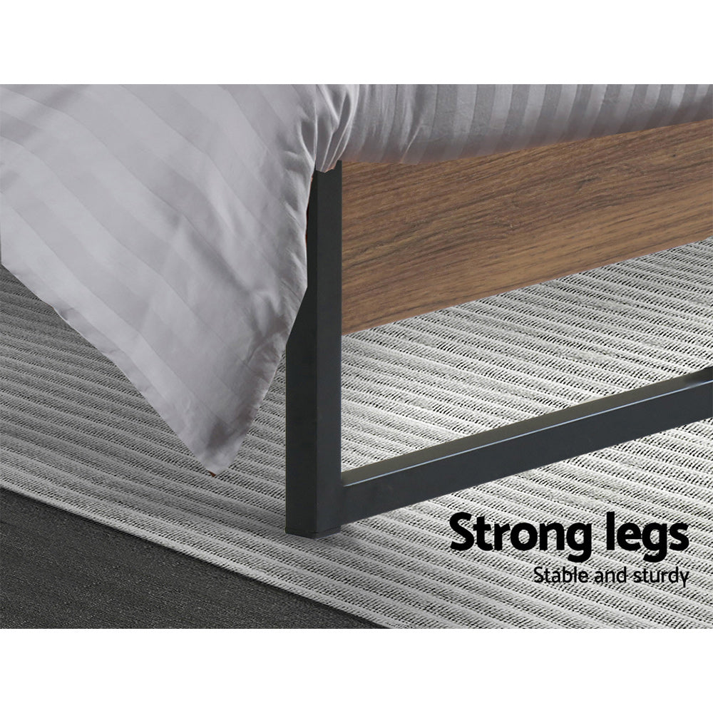 Oslo Single Metal Bed Frame Black Dark Wood