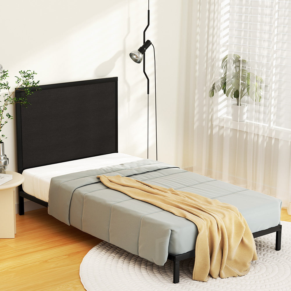 Pada King Single Metal Bed Frame with Upholstered Headboard