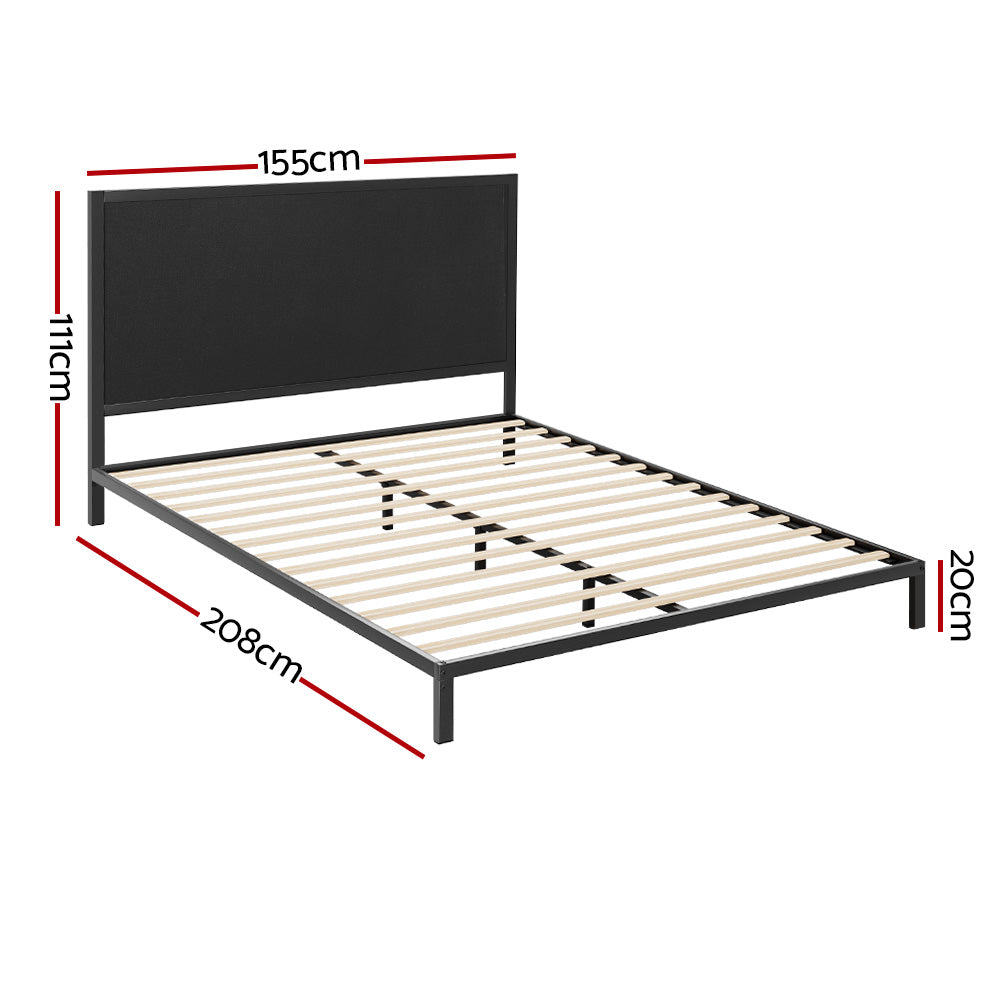 PADA Queen Bed Frame Metal Charcoal Upholstered