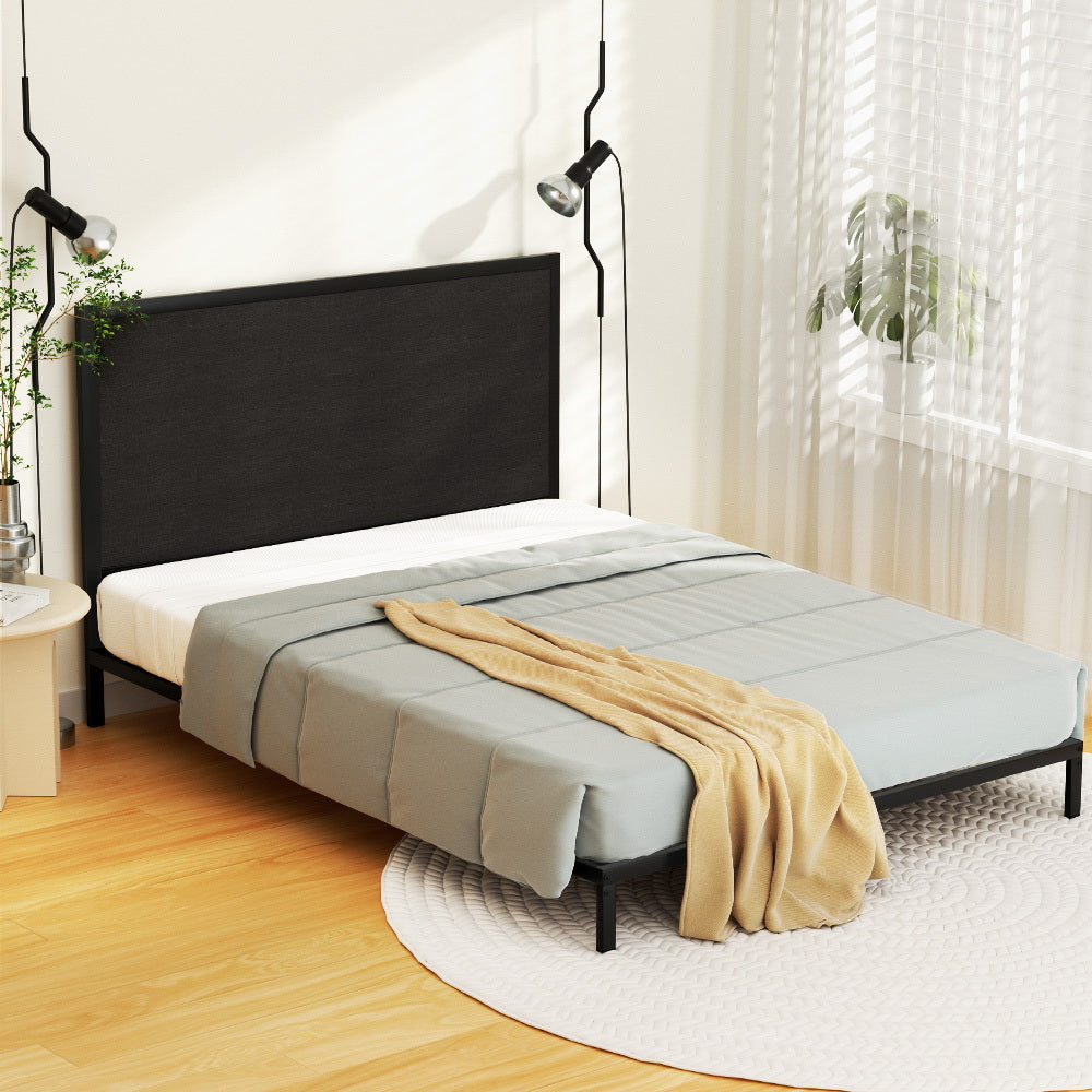 PADA Queen Bed Frame Metal Charcoal Upholstered