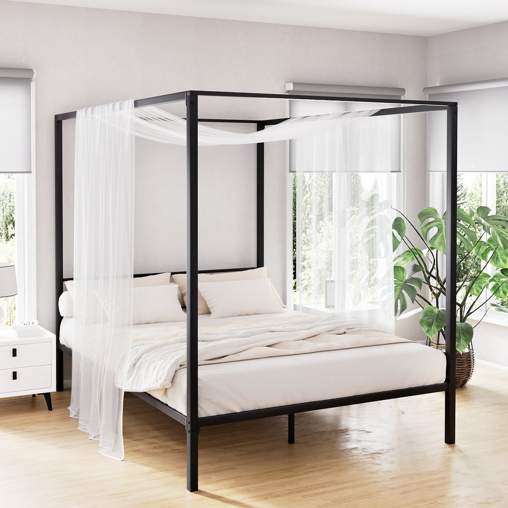 Pochy Queen Metal Bed Frame Canopy Black