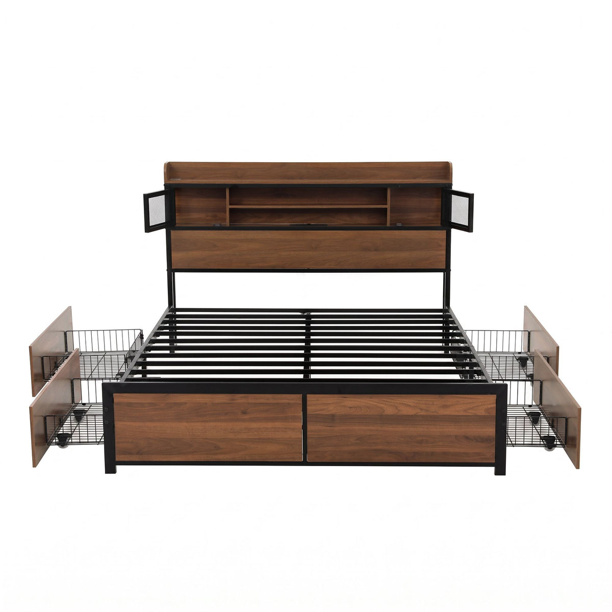 Artiss Double Bed Frame with Charging Station and 4 Drawers Oak