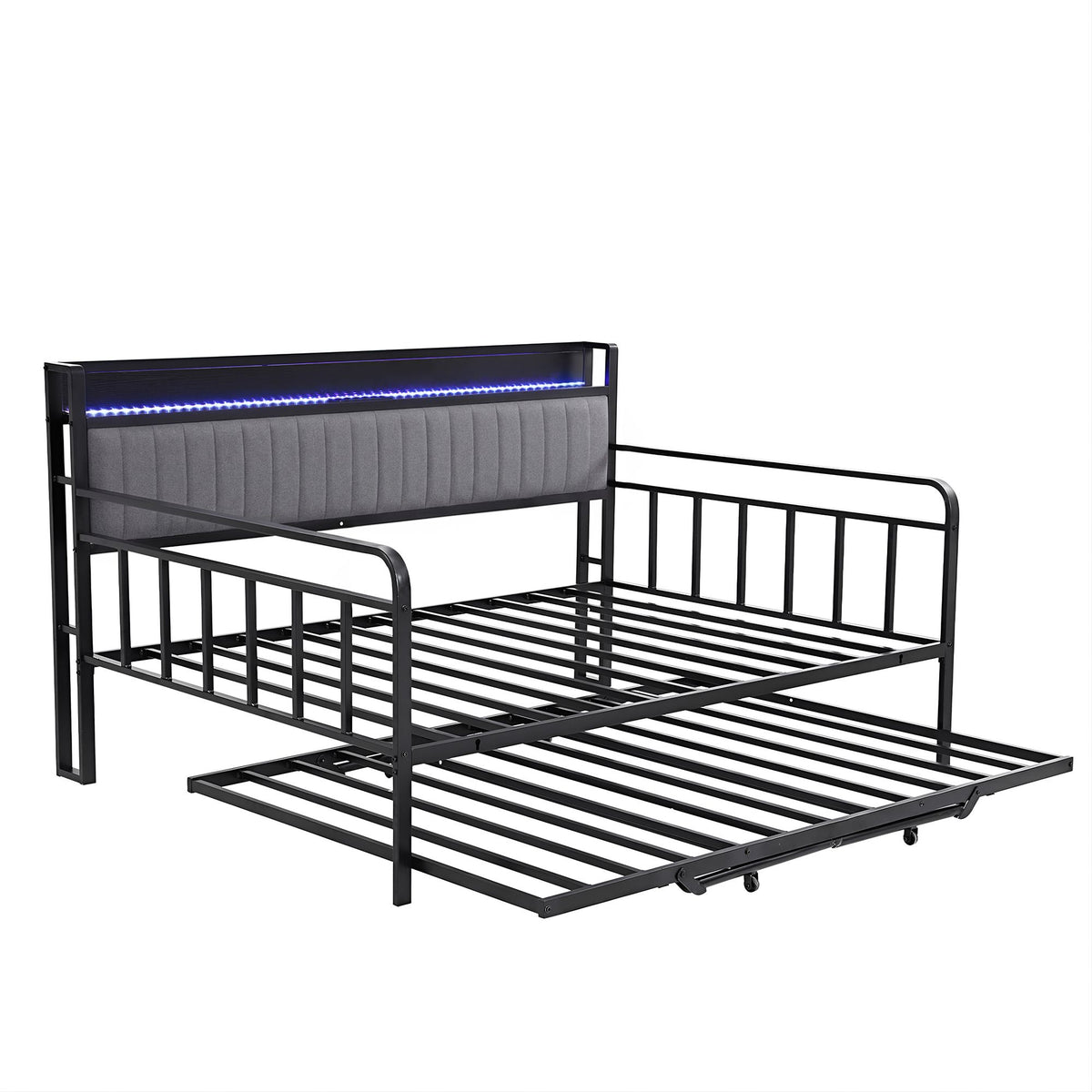 Turn King Single Daybed Trundle Bed Frame with LED Lights
