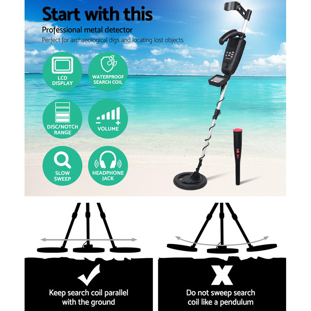 LCD Metal Detector 180MM Deep Sensitive Waterproof Pinpointer Black