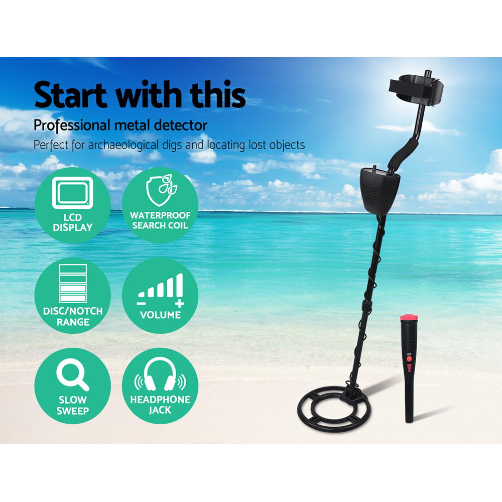 LCD Metal Detector 220mm Deep Sensitive Waterproof Pinpointer Black