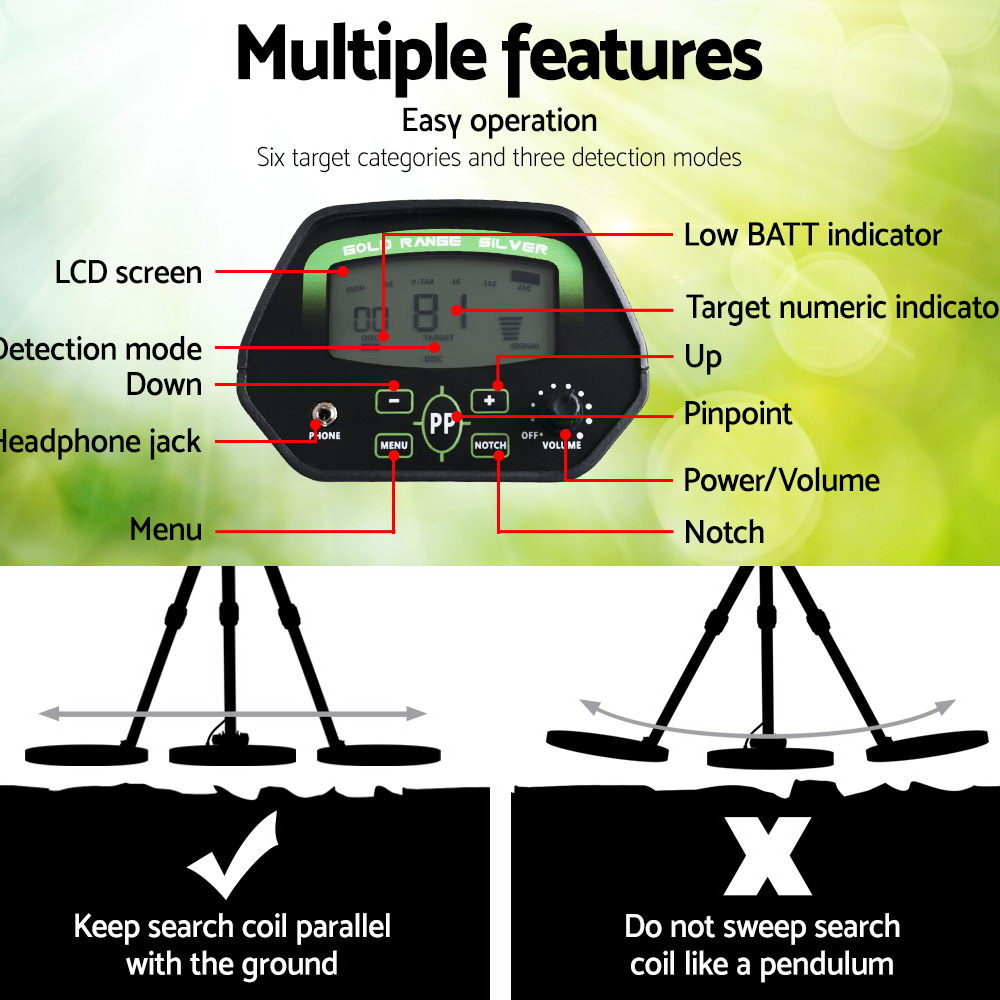 LCD Metal Detector 220mm Deep Sensitive Waterproof Pinpointer Black