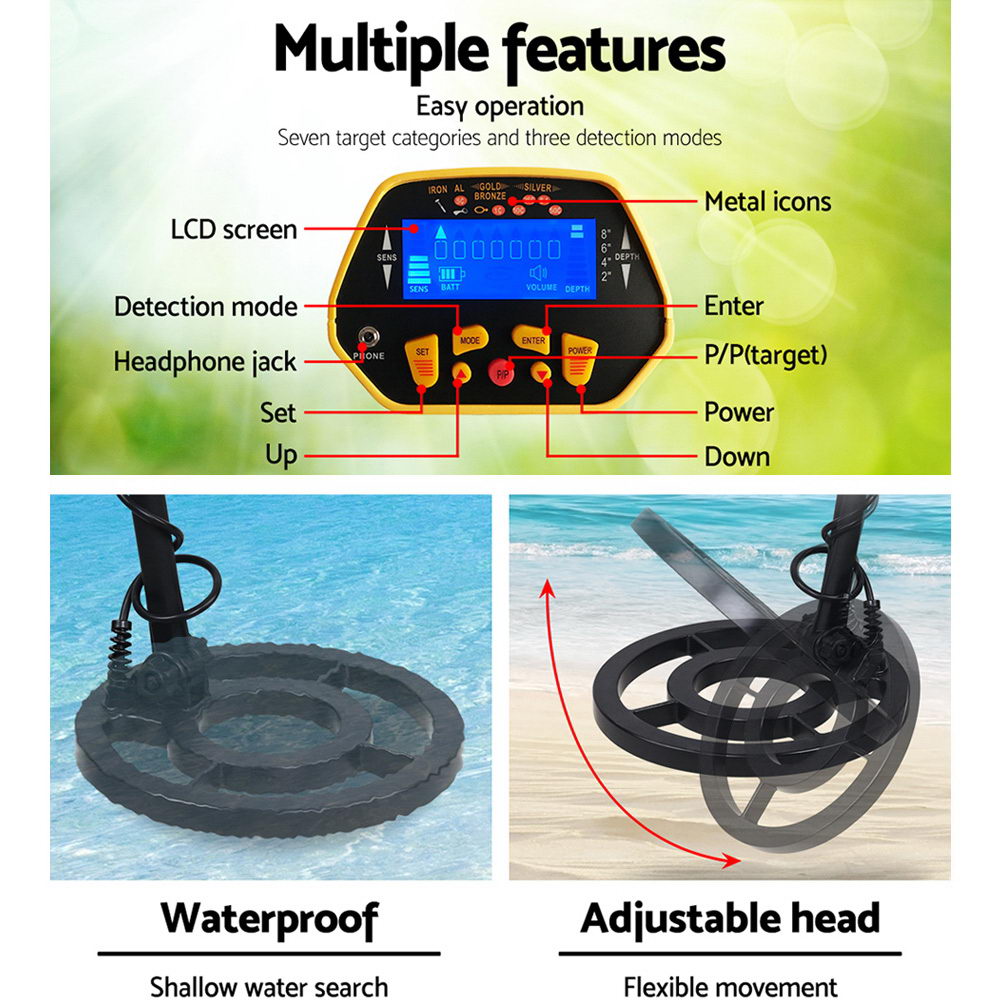 Treasure Hunter Metal Detector 180mm Deep Sensitive Waterproof Yellow