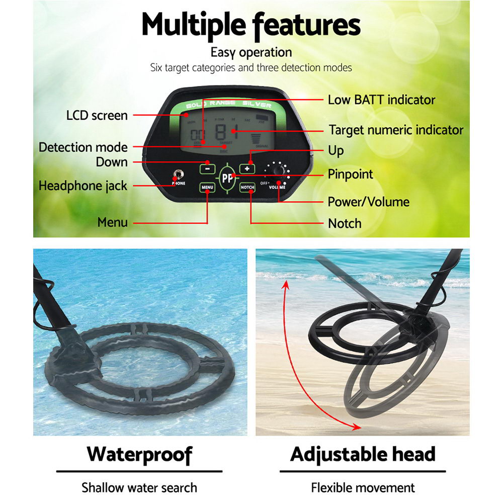 Treasure Hunter 220mm Metal Detector Waterproof LCD Black