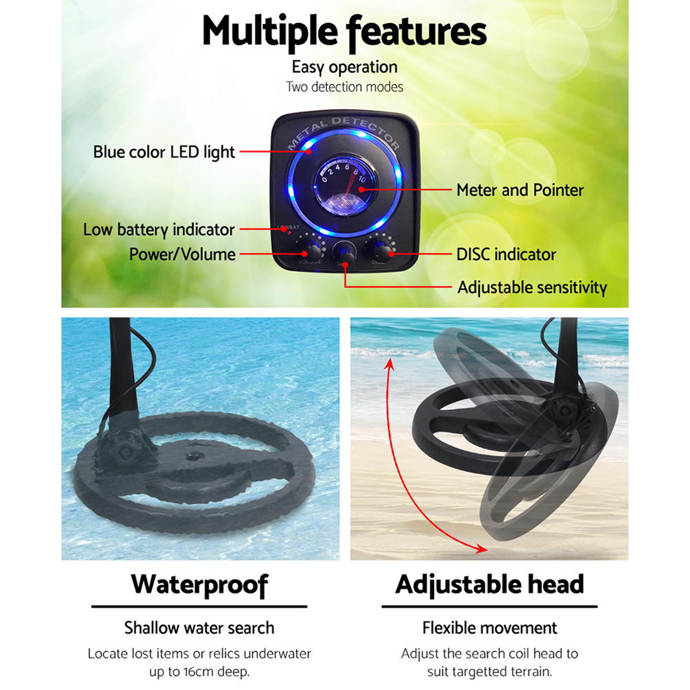 Treasure Hunter Metal Detector 160mm Deep Sensitive Waterproof Black LED