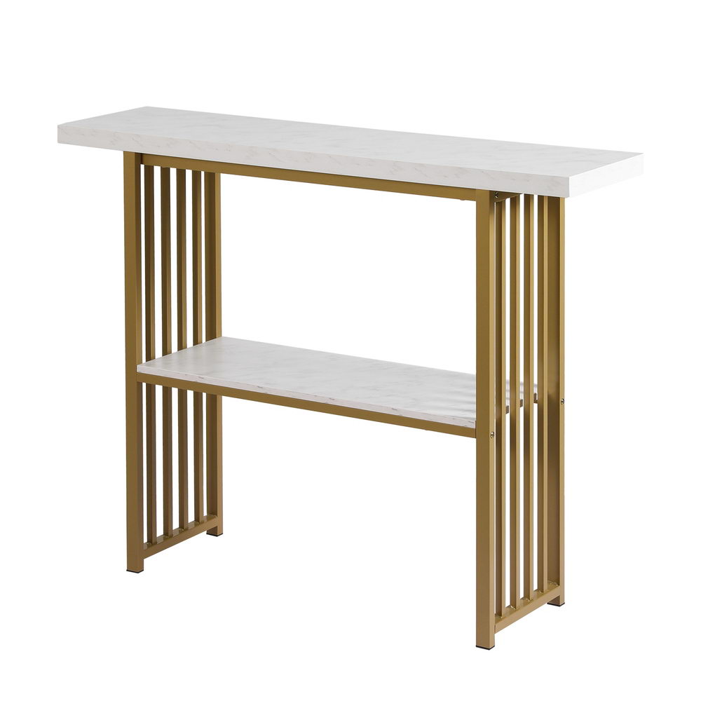 Marble Effect Console Table White & Gold Two-Tier