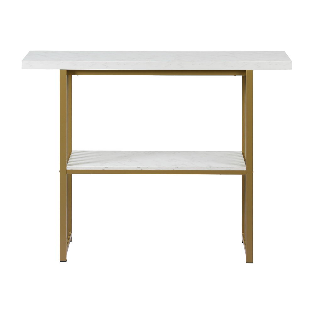 Marble Effect Console Table White & Gold Two-Tier