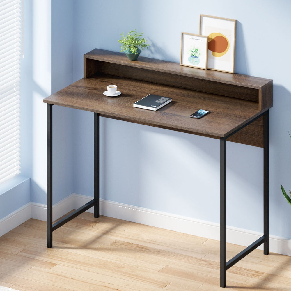 Kelvin 100cm Computer Desk Oak Shelf Black Frame