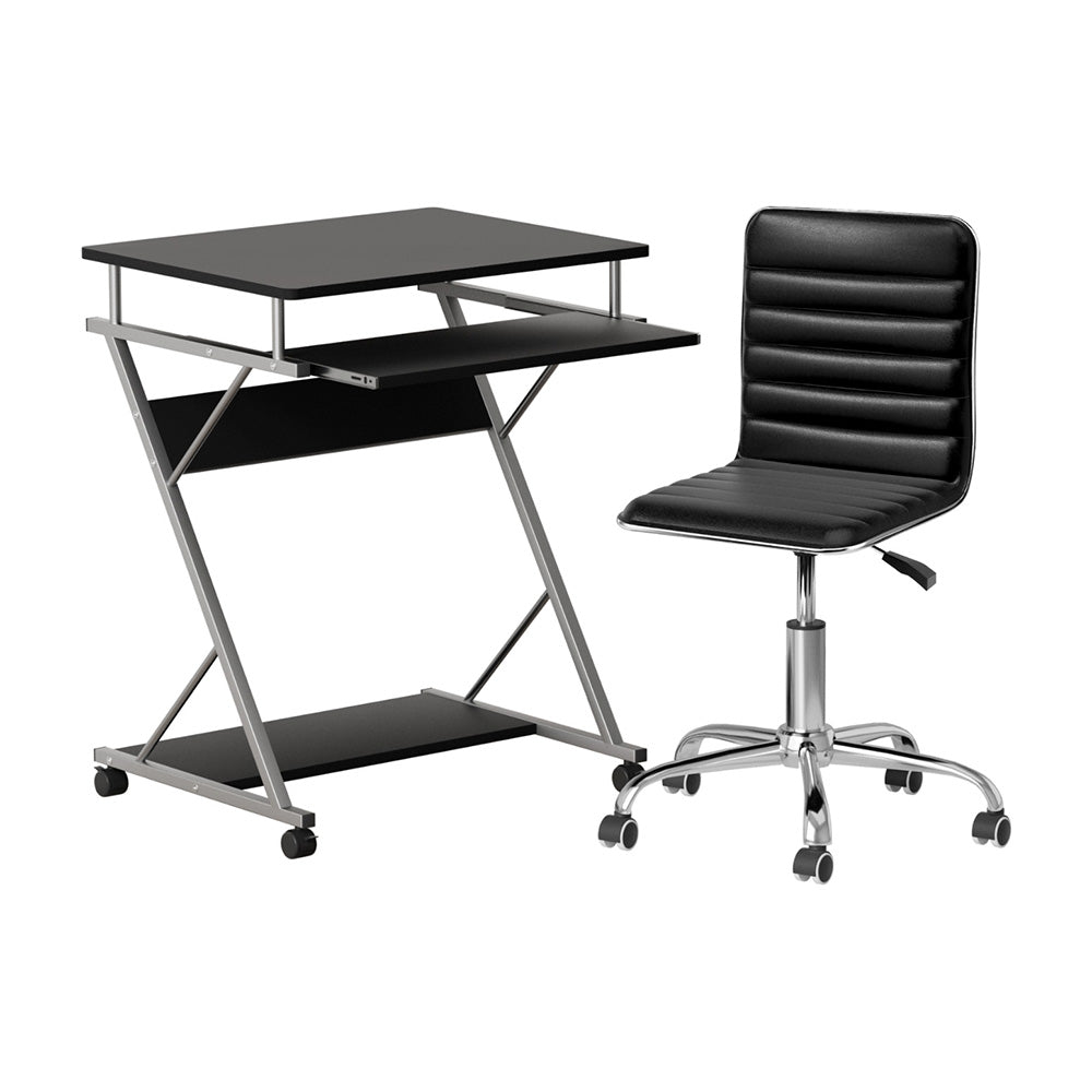 Optima Black Computer Desk and Office Chair Set with Keyboard Shelf